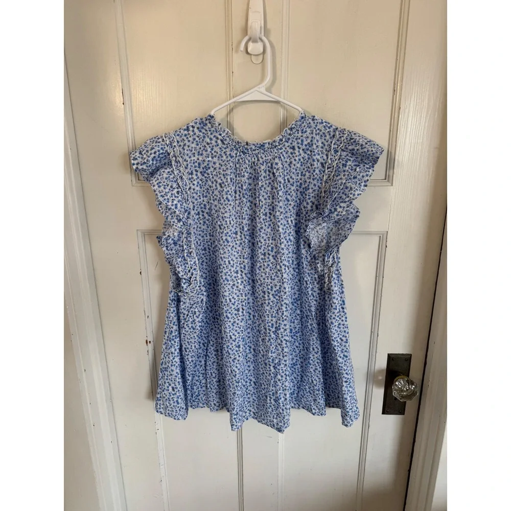 NWT Gap Ruffle‎ Zen Light Blue Floral Top size xxl